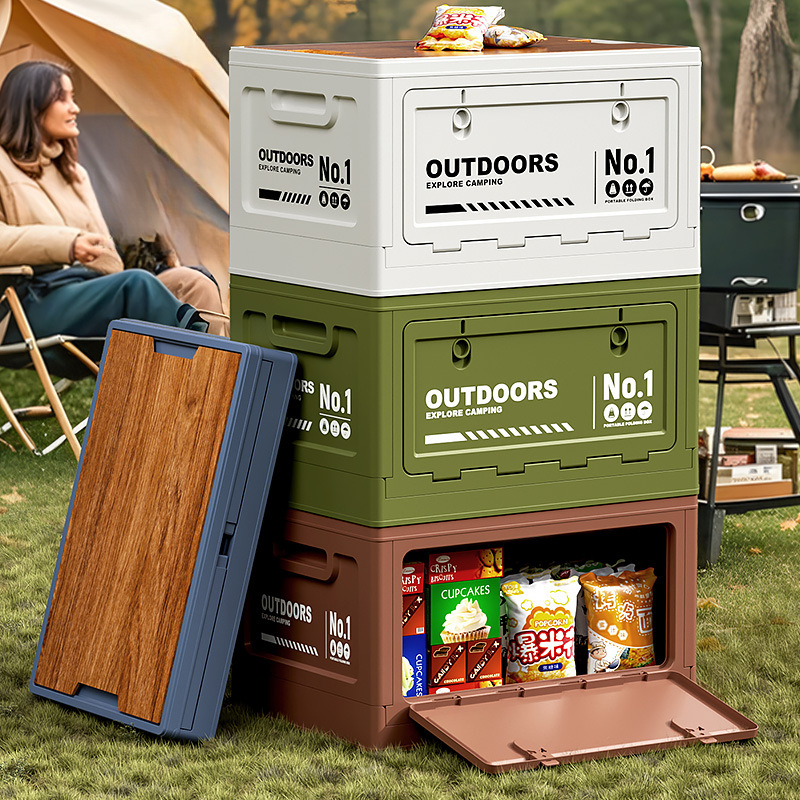 Outdoor Camping Storage Box - Camping Folding Storage Box, Wooden Cover