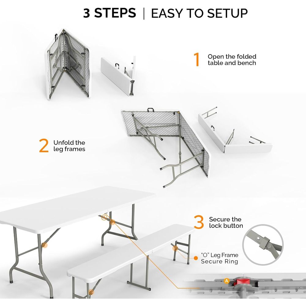 White olding Picnic Table Set  - Camping Outdoor Or Indoor ulasan dan harga