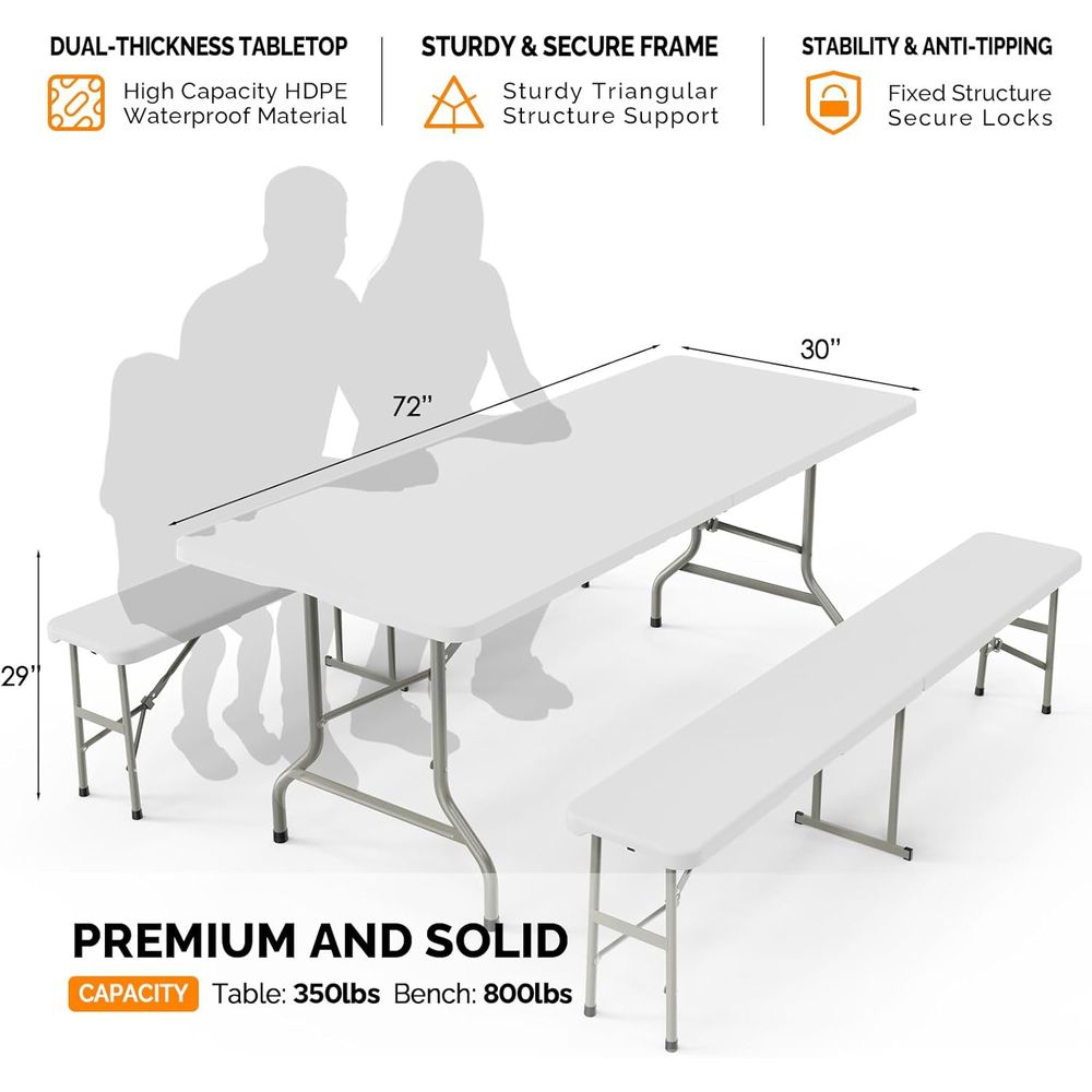 White olding Picnic Table Set  - Camping Outdoor Or Indoor ulasan dan harga