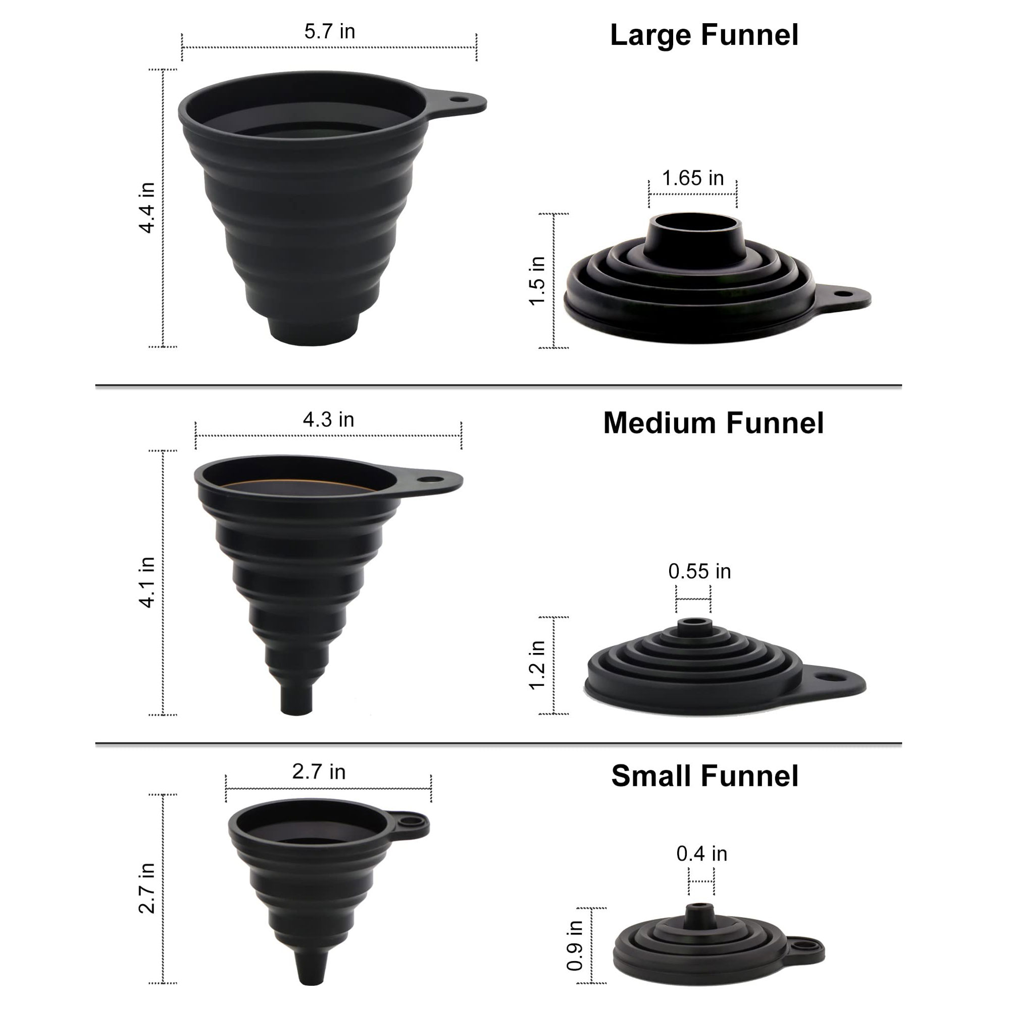 3 Pcs Kitchen Funnel Set, Sili - Collapsible Water Bottle ulasan dan harga