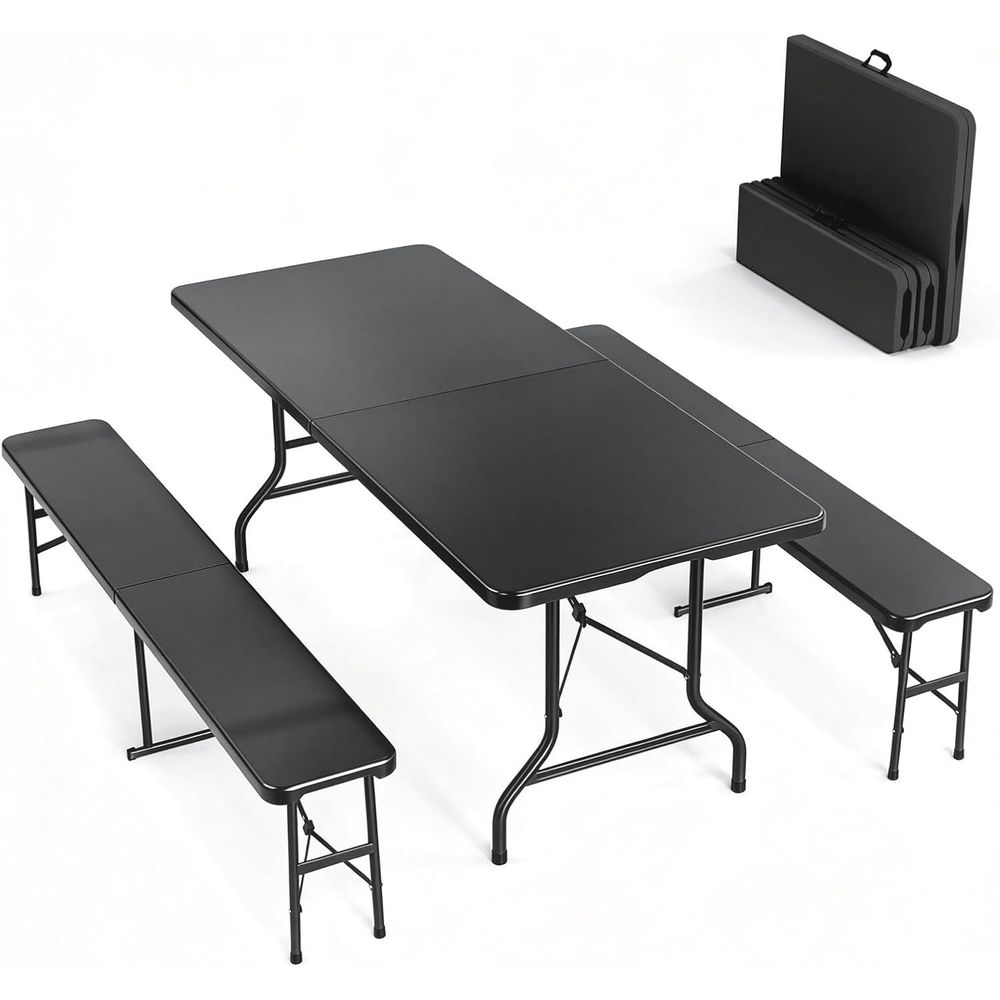 Picnic Table Set with 2 Benche - Camping Outdoor Or Indoor ulasan dan harga
