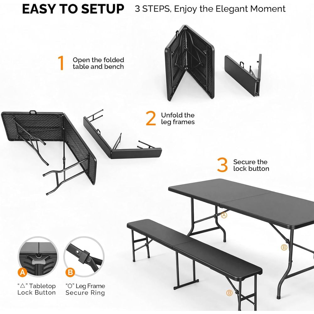 Picnic Table Set with 2 Benche - Camping Outdoor Or Indoor ulasan dan harga