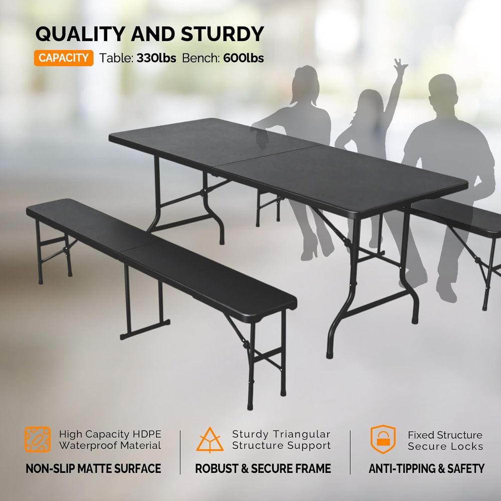 Picnic Table Set with 2 Benche - Camping Outdoor Or Indoor ulasan dan harga